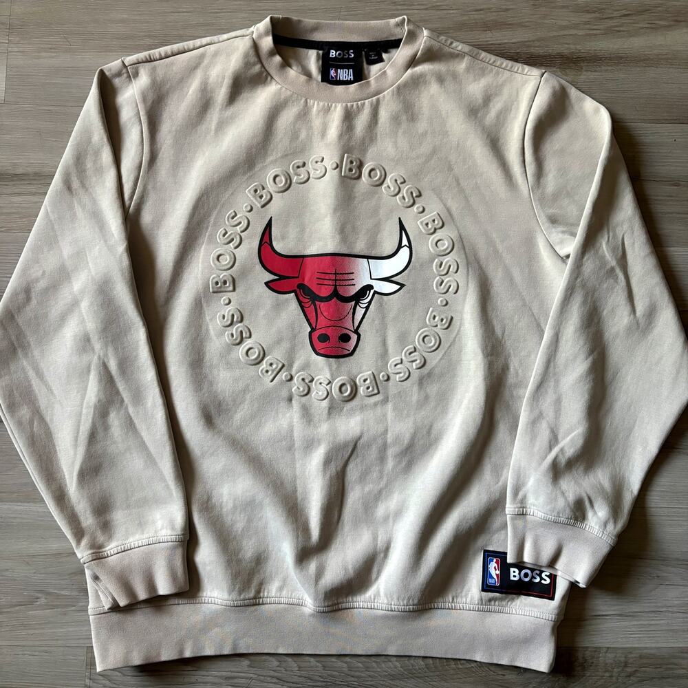 Hugo Boss x NBA Men's Cream Chicago Bulls Relaxed Crewneck Sweatshirt Sz XL EUC